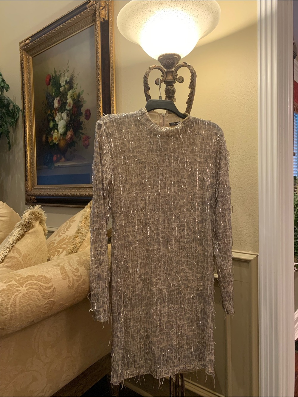 Fashion Nova Silver Sequin Long Sleeve Mini Dress